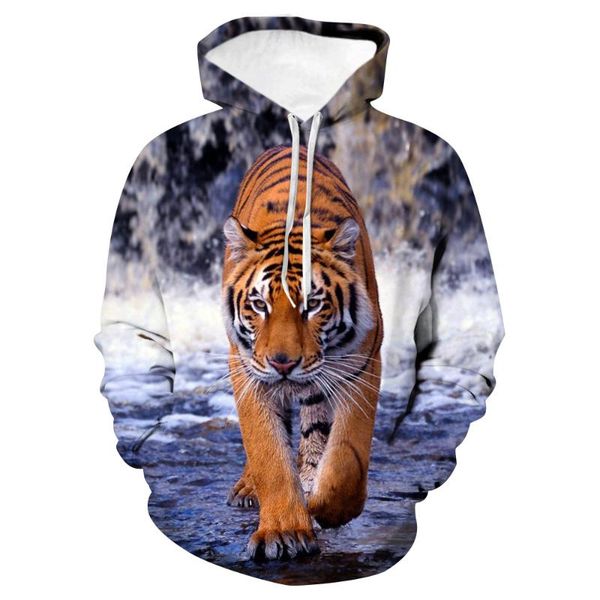 men's hoodies & sweatshirts interesting tigers play water 3d fashion streetwear man woman long sleeve pullover sweatshirt male clothing, Black